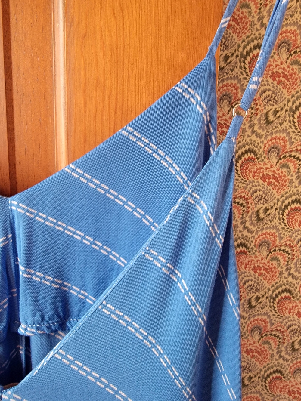 INDAH Blue White Striped 100% Bamboo V-Neck Maxi Dress Pockets XS - Picture 5 of 14